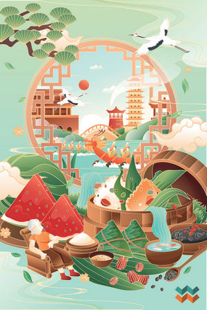 端午国潮风传统节日插画海报